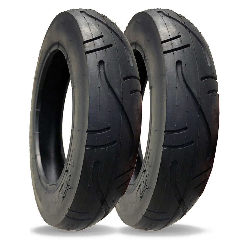 PAIR of 10 x 2 Pram Tyres – Fast, Smooth Tread - (50-152) – Black Replacement Pushchair Tyres