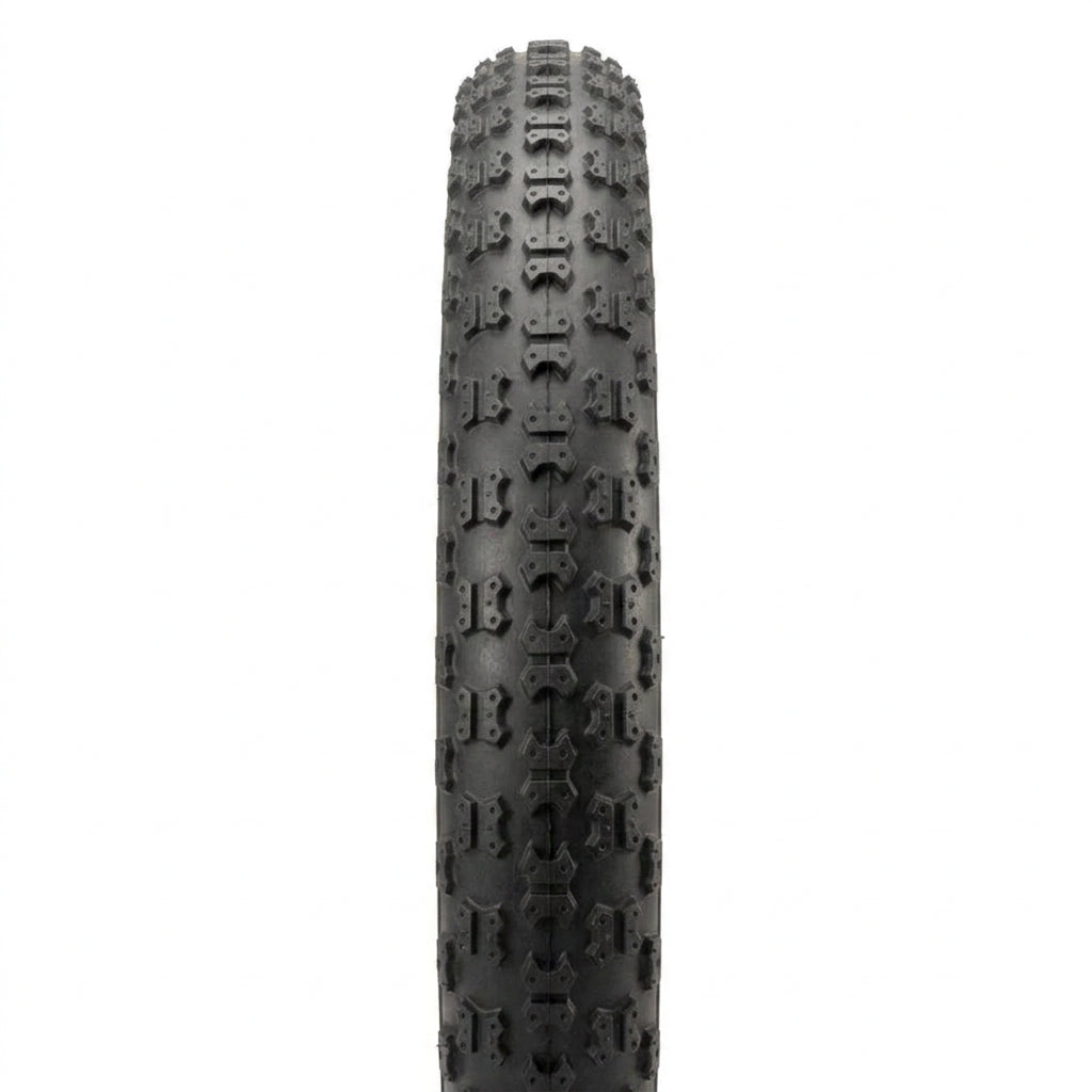 Front view of the tread on a 16 x 1.75 gumwall bike tyre.