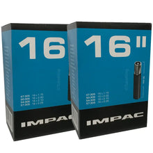 Load image into Gallery viewer, 16 x 1.75 - 2.25&quot; Impac Bike Inner Tube - Schrader Valve (2 Pack)