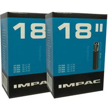 Load image into Gallery viewer, 18 x 1.75 - 2.25&quot; Impac Bike Inner Tube - Schrader Valve (2 Pack)