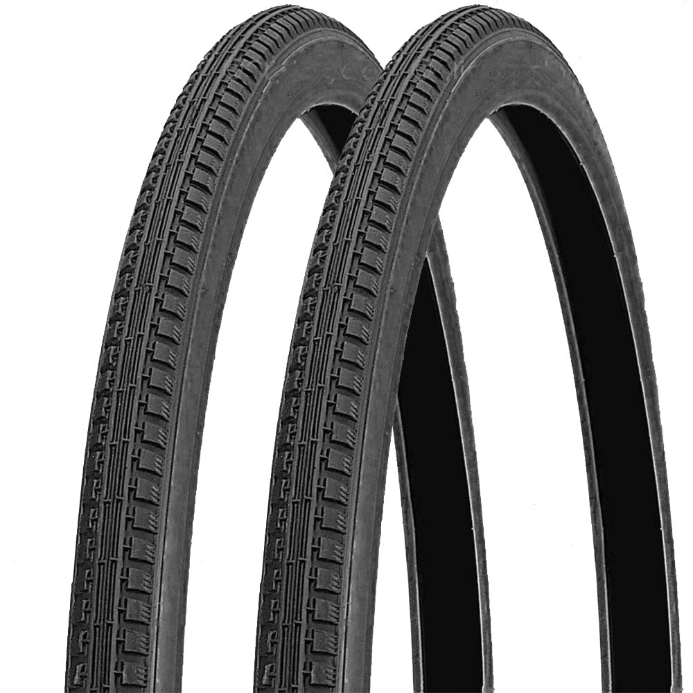 26 x 1 3/8 (37-590) Bike Tyres Pair – Black - Road Style Hybrid Tread