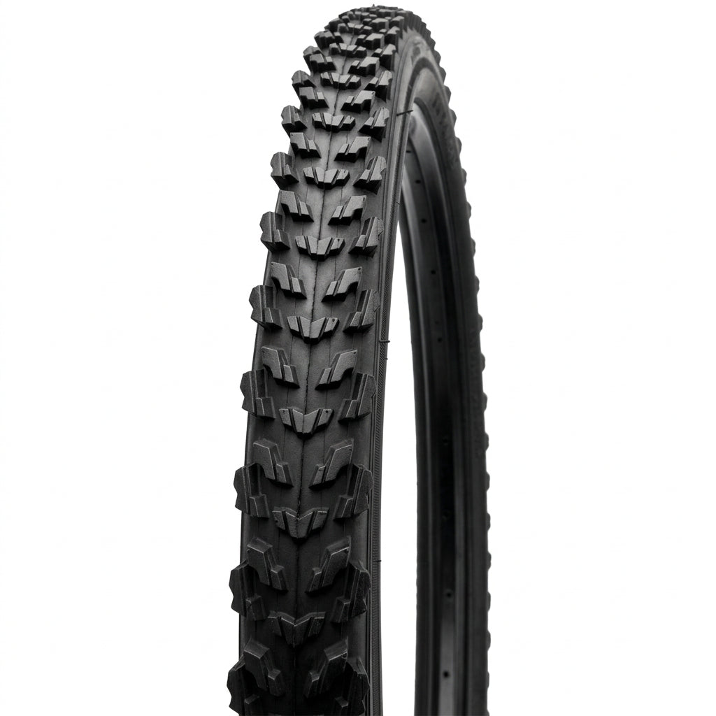 26 x 1.75 mountain bike tyre with Raider MTB tread, shown in full side profile against a white background.