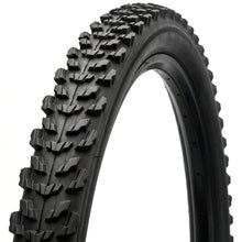 Load image into Gallery viewer, 26 x 1.75 MTB tyre shown at an angle to display the Raider tread and tyre sidewall.
Copy image titleCopy alt text