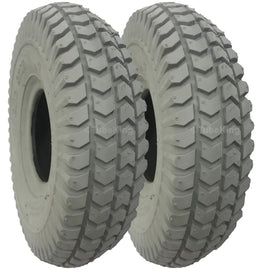 260 x 85 Tyres (300 x 4 / 3.00-4) Block Tread, Pneumatic, Grey (PAIR) *CLEARANCE ITEM