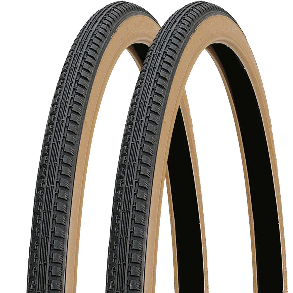 26 x 1 3/8 (37-590) Bike Tyres Pair – Black / Gumwall - Road Style Tread