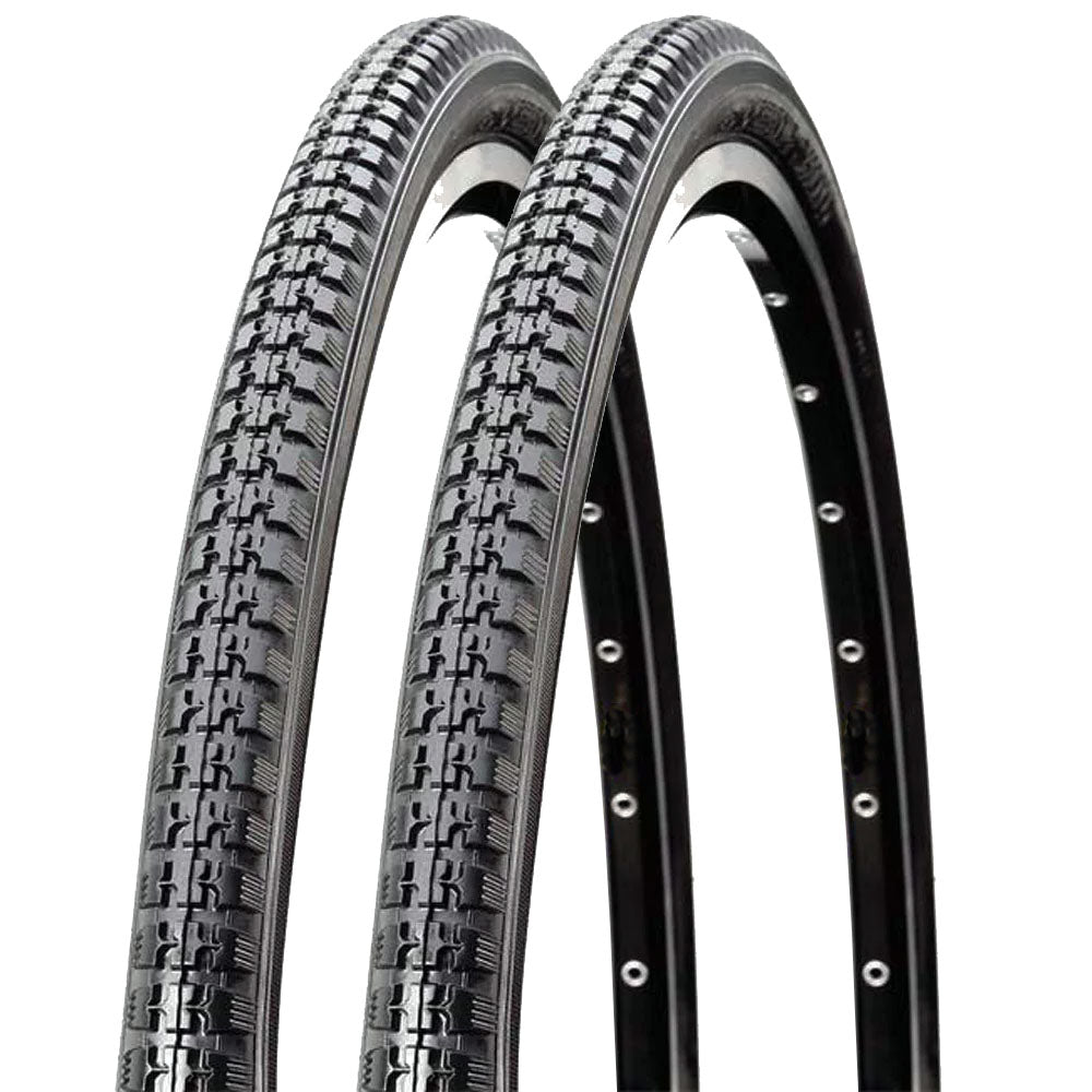27 x 1 1/4 (32-630) Bicycle Tyres Pair – Black - Fast Rolling Tread