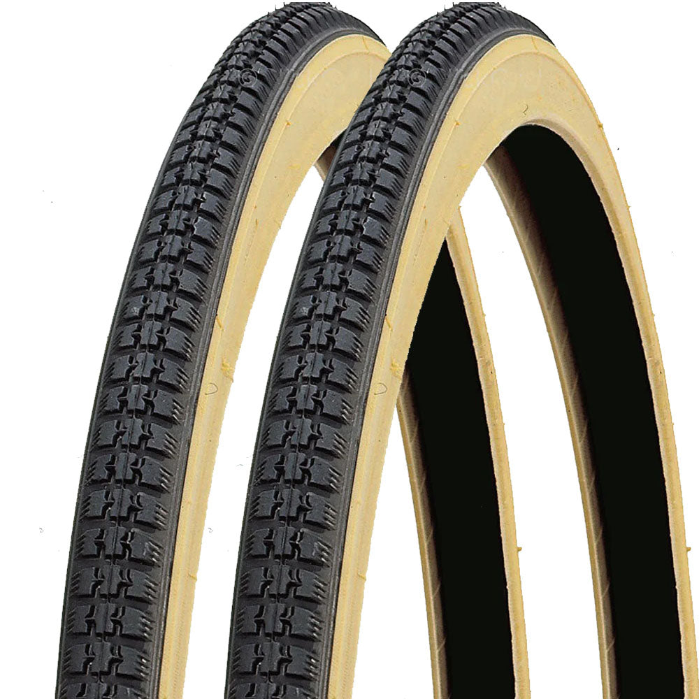 27 x 1 1/4 (32-630) Bicycle Tyres Pair – Black & Gumwall - Fast Rolling Tread