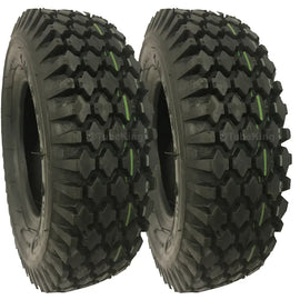 4.10/3.50-4 Tyres (410/350 x 4) Pneumatic. Block Tread. Black. (PAIR) *CLEARANCE ITEM