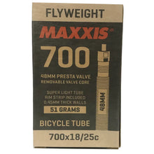 Load image into Gallery viewer, 700 x 18 - 25 Maxxis Fly Weight Inner Tube (Maxxis Rim Strip included in box) *CLEARANCE ITEM