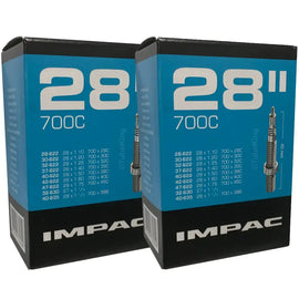 700 x 28 - 45c Impac Bike Inner Tube (28 x 1.10 - 1.75) Presta or Schrader Valve (2 Pack)