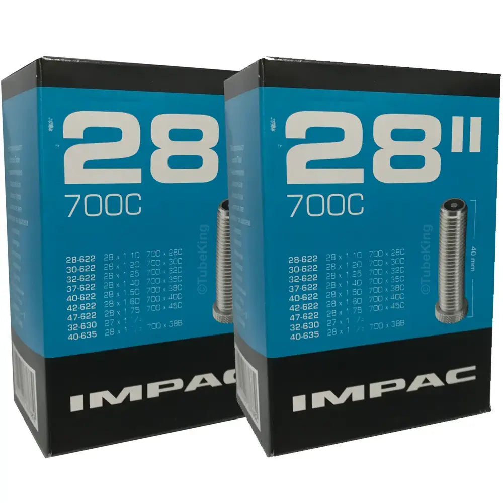 700 x 28 - 45c Impac Bike Inner Tube (28 x 1.10 - 1.75) Presta or Schrader Valve (2 Pack)