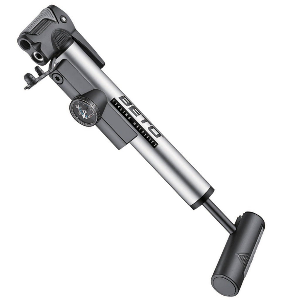 Beto Mini-Pump with Pressure Gauge - Schrader/Presta Fit / T-Handle / Alloy Barrel.