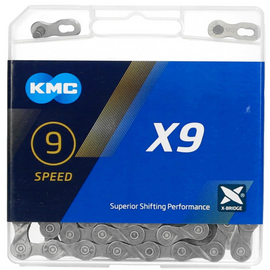 KMC X9 9 speed bike chain 114 links grey