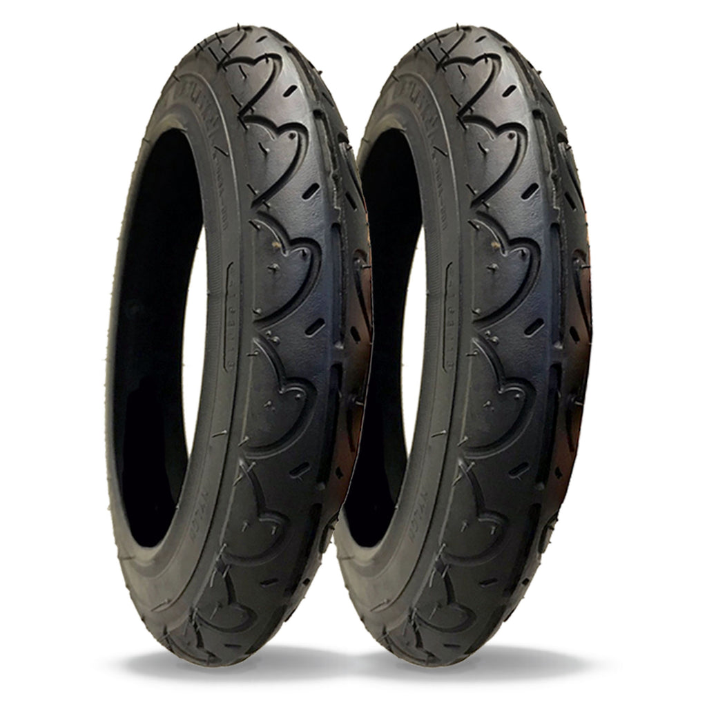 PAIR of 12 1/2 x 2 1/4 Pram Tyres – Nutrak 'Buggy' Modern Tread – (62-203) – Black Replacement Stroller Tyres