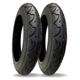 PAIR of 12 1/2 x 2 1/4 Pram Tyres – Nutrak 'Buggy' Modern Tread – (62-203) – Black Replacement Stroller Tyres