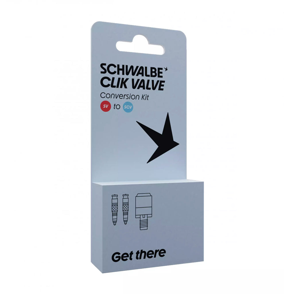 Schwalbe Clik Valve conversion kit packaging on a white background