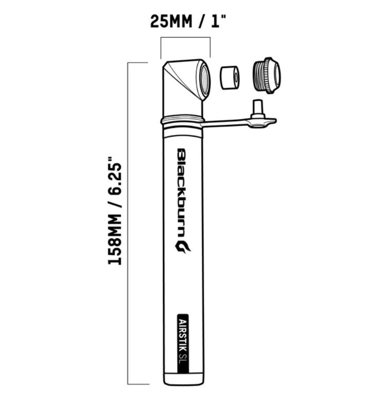 Blackburn Airstik SL Mini-Pump (Presta Only) 160 PSI Inc. Frame Mount (Weighs just 59 grams!)