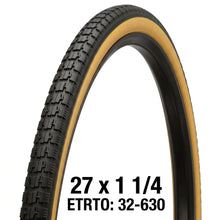 Load image into Gallery viewer, duro roadmaster 27 x 1 1/4 gumwall bike tyre with size text of 27 x 1 1/4 ETRTO: 32-630