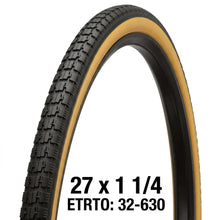 Load image into Gallery viewer, duro roadmaster 27 x 1 1/4 gumwall bike tyre with size text of 27 x 1 1/4 ETRTO: 32-630