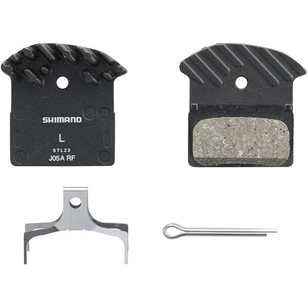 Shimano J05A-RF resin disc brake pads with cooling fins and spring