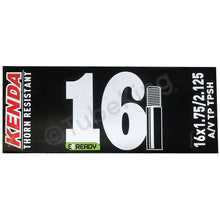 Load image into Gallery viewer, 16 x 1.75 - 2.125&quot; Thorn Resistant Kenda Bike Inner Tube - Schrader Valve 40mm