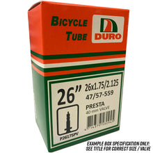 Load image into Gallery viewer, 26 x 1.75 - 2.125&quot; Bike Inner Tube - Schrader or Presta Valve