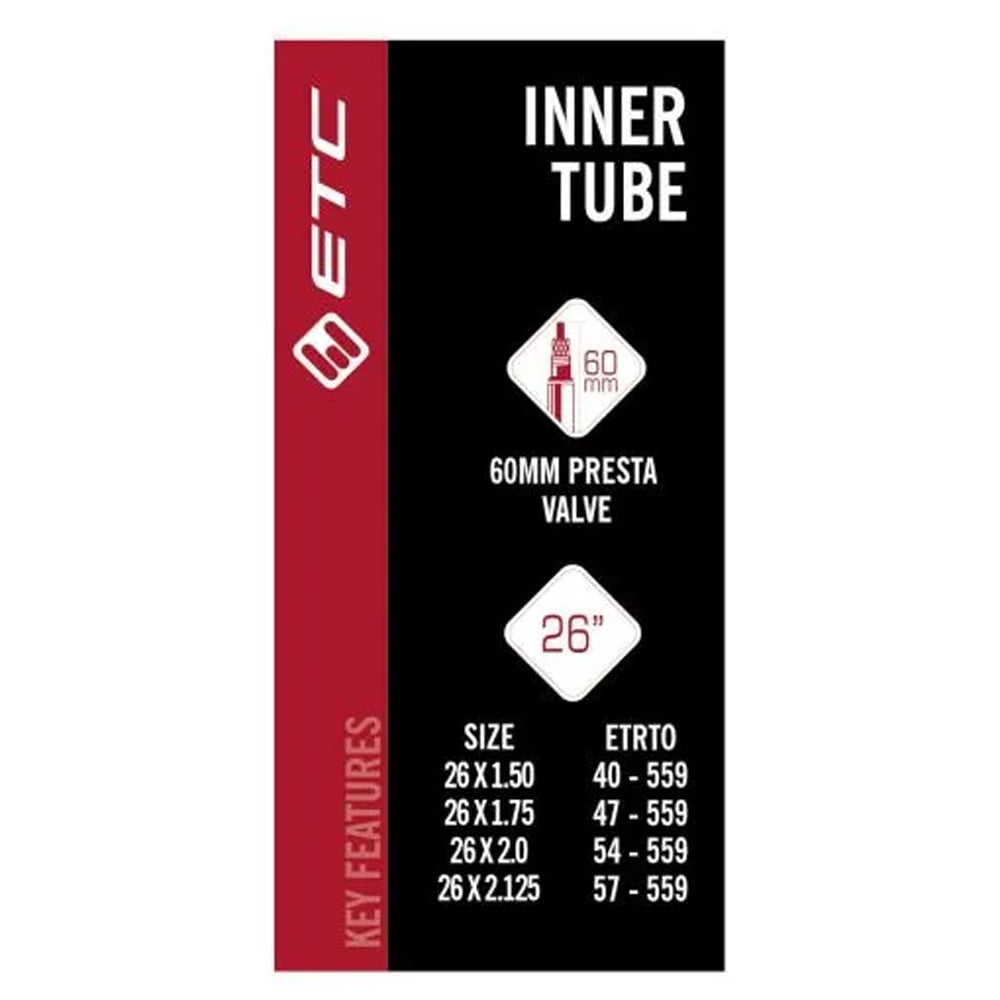 26 x 1.50 - 2.125" ETC Inner Tube - Presta Valve CLEARANCE