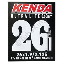 Load image into Gallery viewer, 26 x 1.90 - 2.125&quot; Ultra Lite Kenda Bike Inner Tube - Presta Valve 48mm. **CLEARANCE ITEM