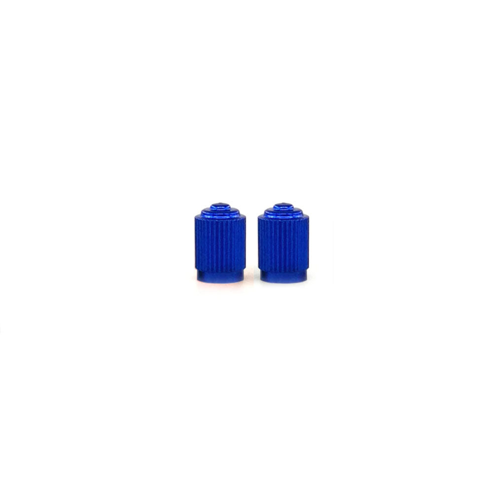 2 Blue Alloy Schrader Dust Caps