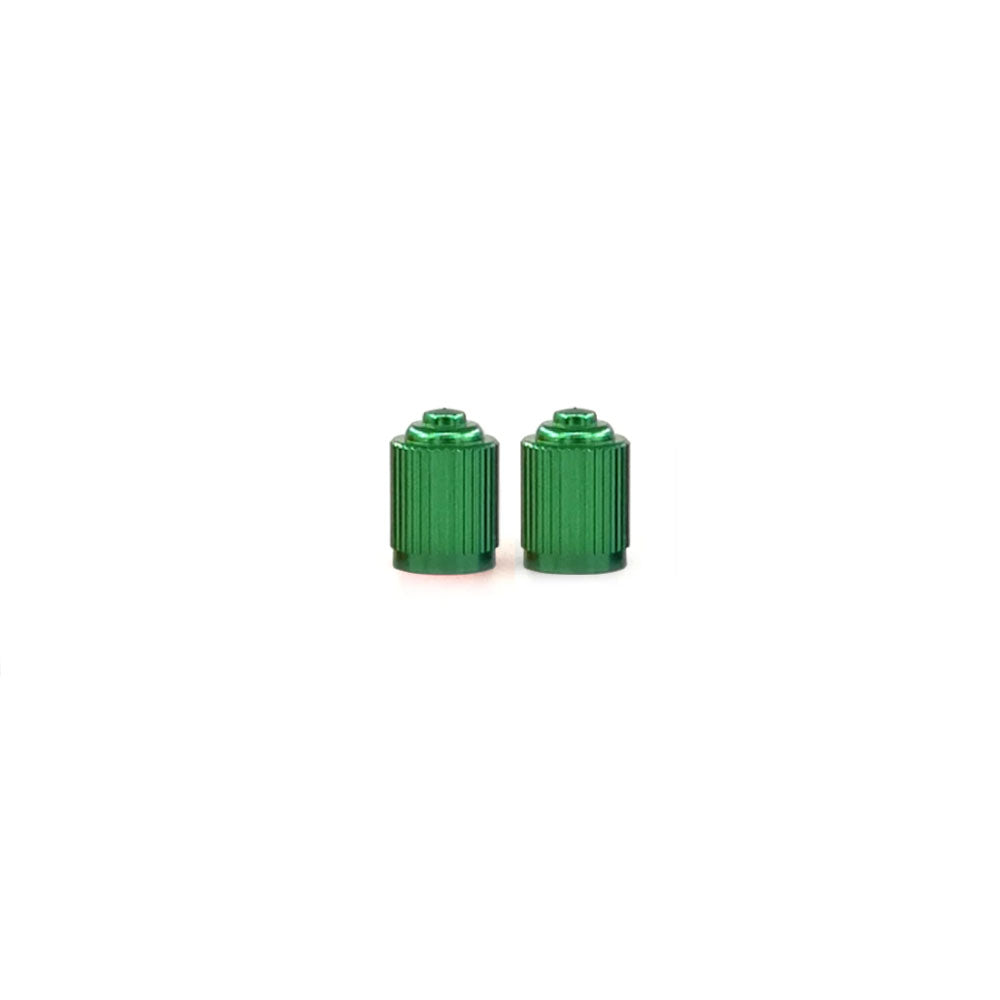 2 Green Alloy Schrader Dust Caps