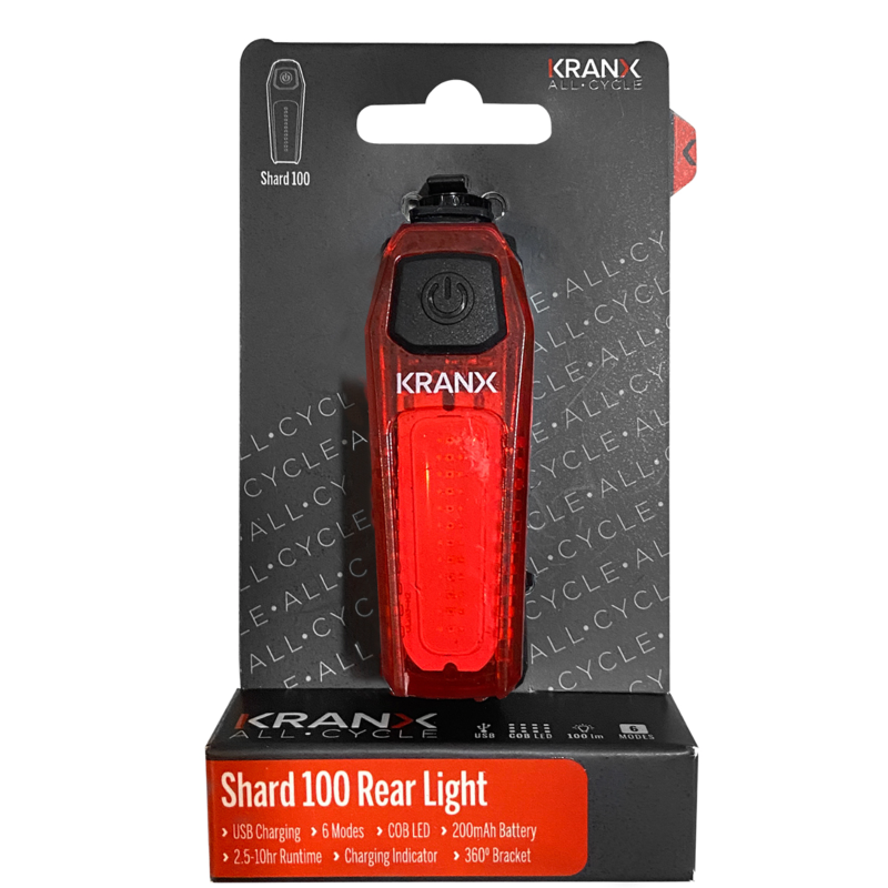 Kranx Shard 100 Lumen USB 6-Mode Rear Light boxed