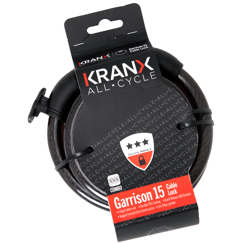 Kranx Garrison 15mm x 1800mm Combination Cable Lock boxed