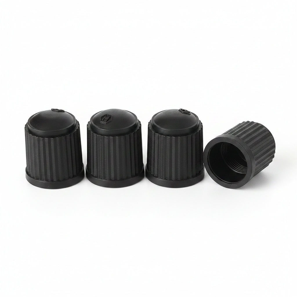 Black Schrader valve caps 4 pack